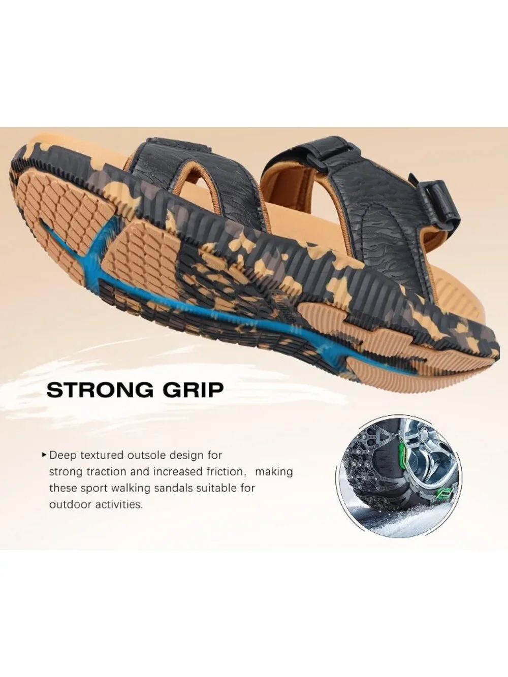 Mens Khaki Black Orthotic Comfortable Urban Outdoor Athletic Hiking Sandal Shoes